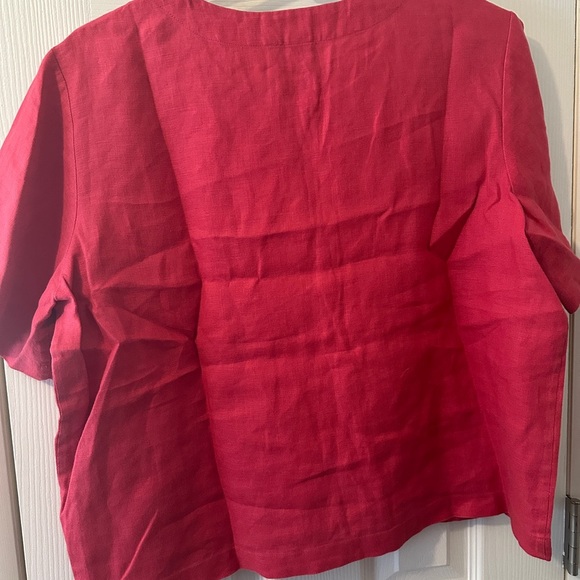 Orvis  Size Large Linen Shirt Bright Pink Short Sleeve Button Up 100% Linen - Picture 2 of 3